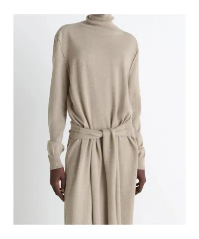 Lemaire Merino Blend Midi Dress With Turtleneck In Brown