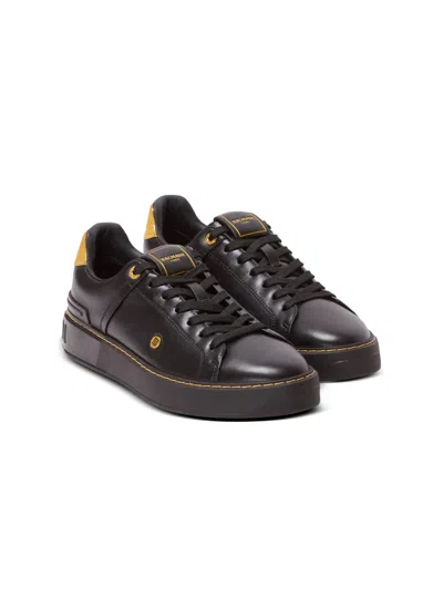 Balmain Sneakers 'court' Gold-tone Detail In Brown