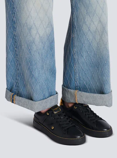 Balmain Sneakers 'court' Gold-tone Detail In Brown