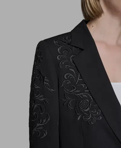 Karl Lagerfeld Women's Floral-embroidered Longline Blazer In Black