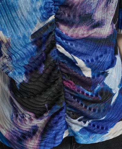 Dkny Women's Printed Puff-sleeve Ruched Top