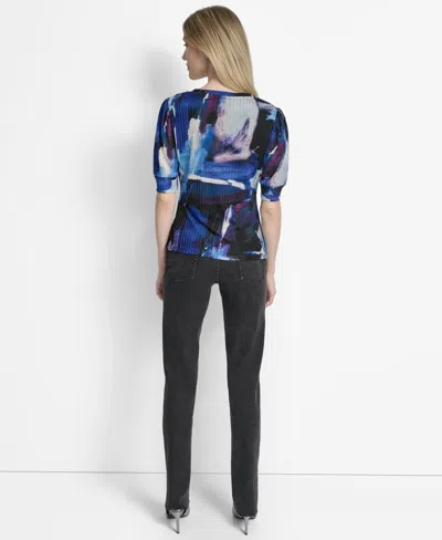Dkny Women's Printed Puff-sleeve Ruched Top
