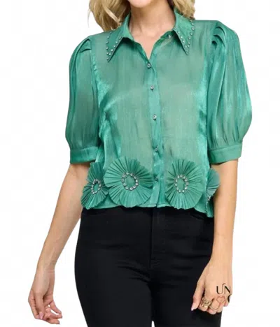 Pastel Design Jackeline Embellished Flowers Lurex Blouse In Evergreen In Green