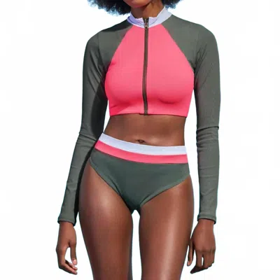 Maaji Lark Long Sleeve Bikini Top In Crocodile Green In Multi