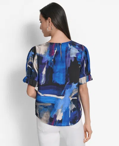 Dkny Women's Printed Voile Short-sleeve Blouse In Blue