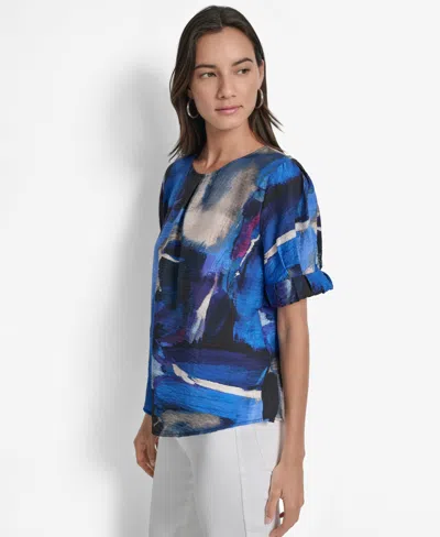 Dkny Women's Printed Voile Short-sleeve Blouse In Blue