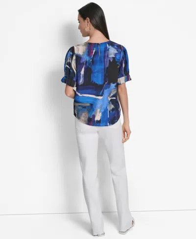 Dkny Women's Printed Voile Short-sleeve Blouse In Blue
