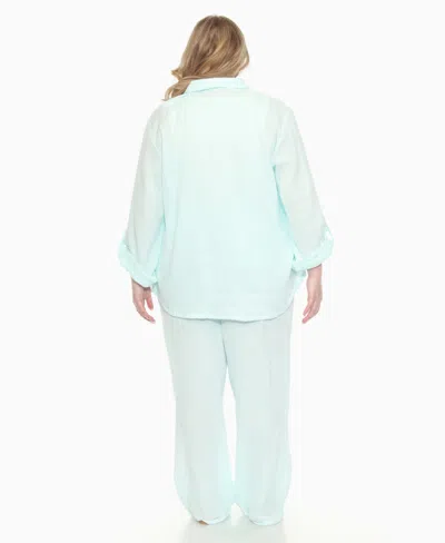 White Mark Plus Size Long Sleeve Button Down Cotton Gauze Set In Green