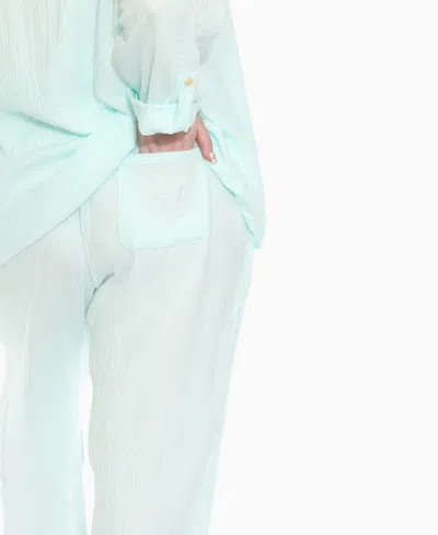 White Mark Plus Size Long Sleeve Button Down Cotton Gauze Set In Green