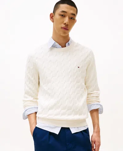 Tommy Hilfiger Cable Knit Crewneck Sweater In White