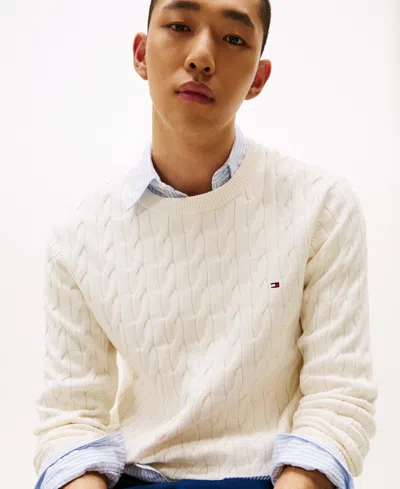 Tommy Hilfiger Cable Knit Crewneck Sweater In White