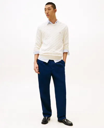Tommy Hilfiger Cable Knit Crewneck Sweater In White