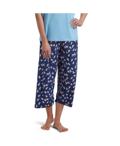 Hue Womens Plus Size Sleepwell Printed Knit Capri Pajama Pant Made With Temperature Regulating Technolog In Blue