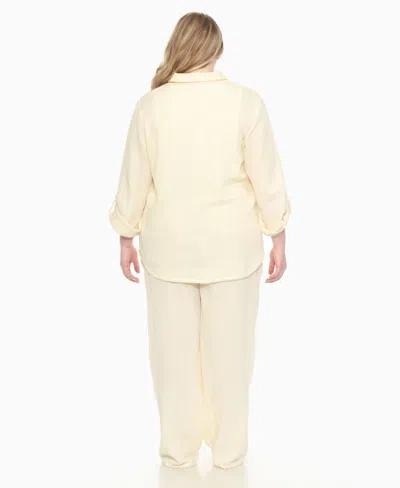 White Mark Plus Size Long Sleeve Button Down Cotton Gauze Set In Yellow