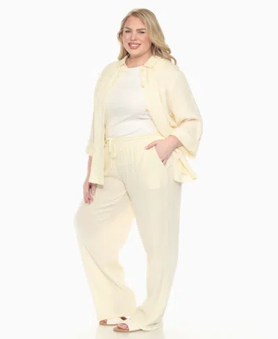 White Mark Plus Size Long Sleeve Button Down Cotton Gauze Set In Yellow
