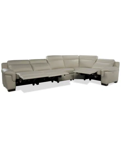 Macy's Julius Ii 5-pc. Leather L Sectional With 3 Power Recliners,  Exclusive In Gray