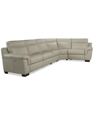 Macy's Julius Ii 5-pc. Leather L Sectional With 3 Power Recliners,  Exclusive In Gray