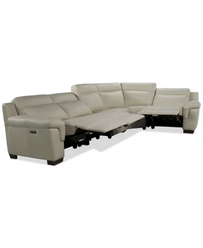 Macy's Julius Ii 5-pc. Leather L Sectional With 3 Power Recliners,  Exclusive In Gray
