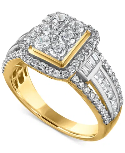 Macy's Diamond Emerald Shaped Halo Cluster Engagement Ring (1-1/2 Ct. T.w.) In 14k Two-tone Gold In Gold