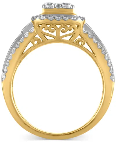 Macy's Diamond Emerald Shaped Halo Cluster Engagement Ring (1-1/2 Ct. T.w.) In 14k Two-tone Gold In Gold