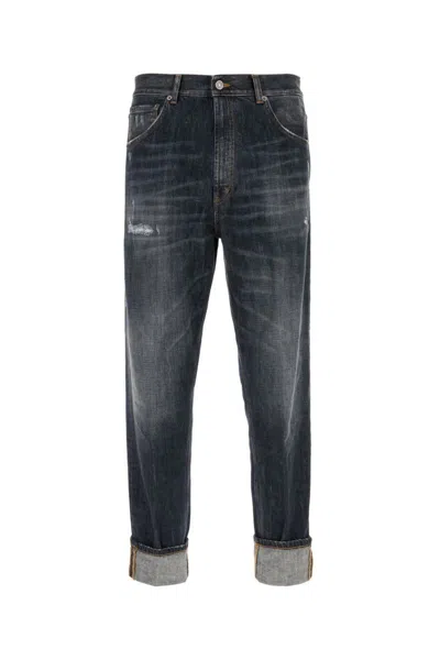Dondup Distressed Trousers Five-pocket Rolled Cuffs In Black