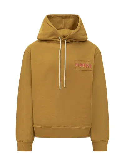Marni Hoodie With Logo Patch In Yellow