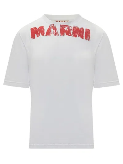 Marni Cotton T-shirt With Maxi Print In White
