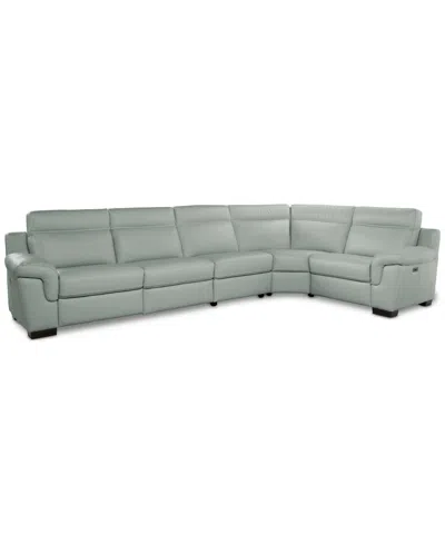 Macy's Julius Ii 5-pc. Leather L Sectional With 3 Power Recliners,  Exclusive In Green
