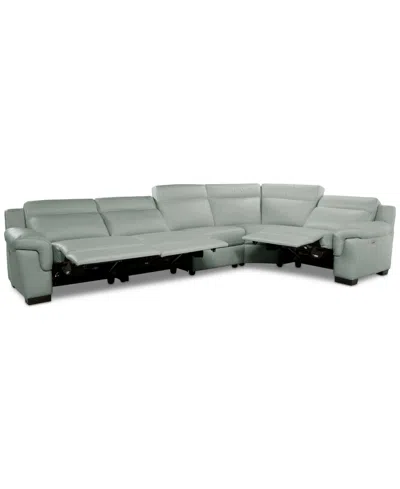 Macy's Julius Ii 5-pc. Leather L Sectional With 3 Power Recliners,  Exclusive In Green