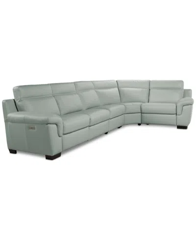Macy's Julius Ii 5-pc. Leather L Sectional With 3 Power Recliners,  Exclusive In Green