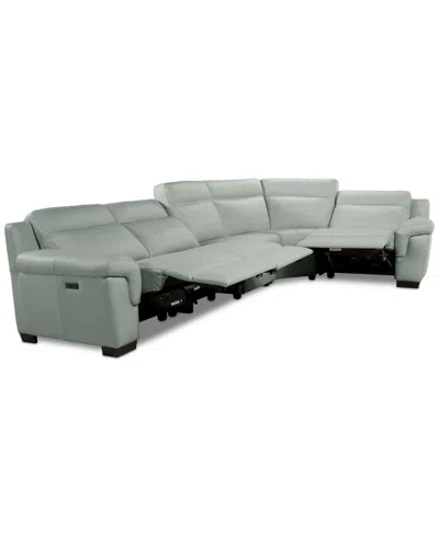 Macy's Julius Ii 5-pc. Leather L Sectional With 3 Power Recliners,  Exclusive In Green