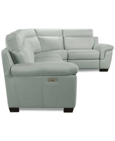 Macy's Julius Ii 5-pc. Leather L Sectional With 3 Power Recliners,  Exclusive In Green