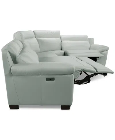 Macy's Julius Ii 5-pc. Leather L Sectional With 3 Power Recliners,  Exclusive In Green