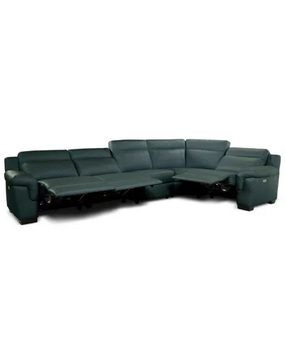 Macy's Julius Ii 5-pc. Leather L Sectional With 3 Power Recliners,  Exclusive In Green