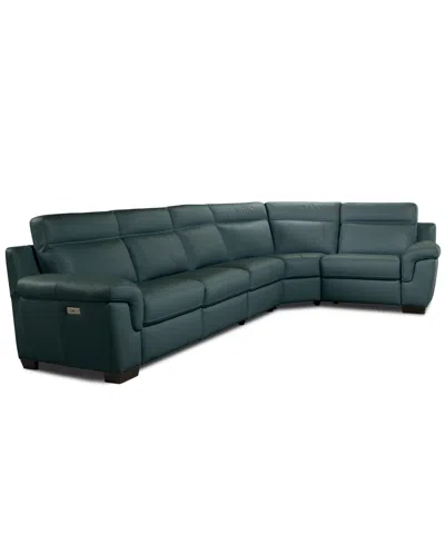 Macy's Julius Ii 5-pc. Leather L Sectional With 3 Power Recliners,  Exclusive In Green