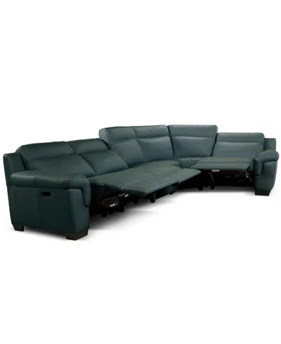 Macy's Julius Ii 5-pc. Leather L Sectional With 3 Power Recliners,  Exclusive In Green