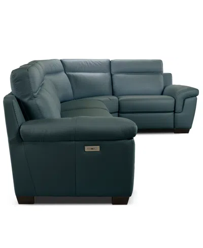 Macy's Julius Ii 5-pc. Leather L Sectional With 3 Power Recliners,  Exclusive In Green