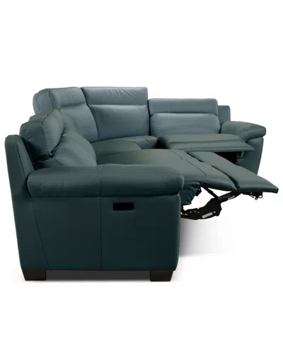 Macy's Julius Ii 5-pc. Leather L Sectional With 3 Power Recliners,  Exclusive In Green