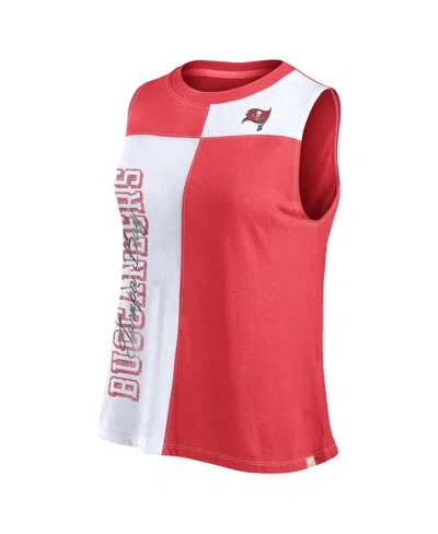 Fanatics Women's Red/white Tampa Bay Buccaneers Script Color Block Tank Top In Red