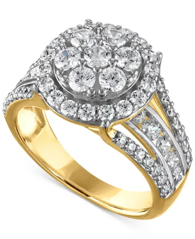 Macy's Diamond Halo Cluster Multirow Engagement Ring (2 Ct. T.w.) In 14k Two-tone Gold In Gold