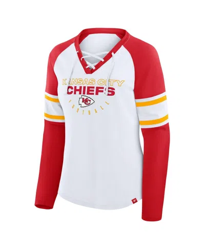 Fanatics Women's White/red Kansas City Chiefs Redzone Blitz Package Raglan Lace-up V-neck Long Sleeve T-shirt In White