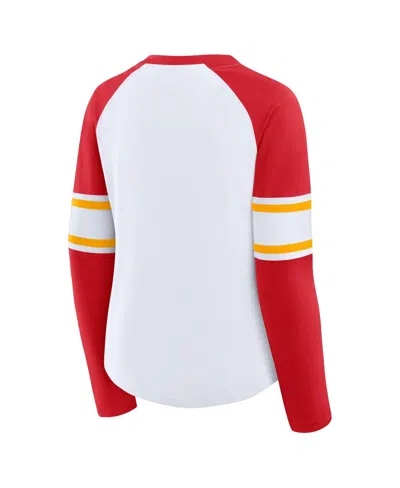 Fanatics Women's White/red Kansas City Chiefs Redzone Blitz Package Raglan Lace-up V-neck Long Sleeve T-shirt In White