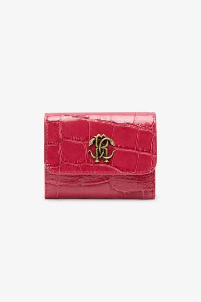 Roberto Cavalli Crocodile-effect Square Card Holder In Red