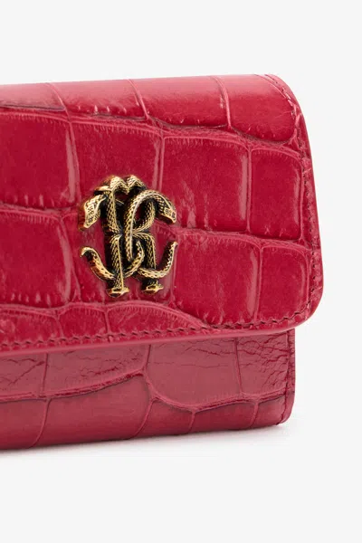 Roberto Cavalli Crocodile-effect Square Card Holder In Red
