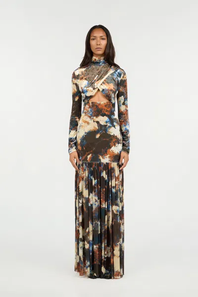 Roberto Cavalli Rusty Stain Print Dress Maxi In Multi