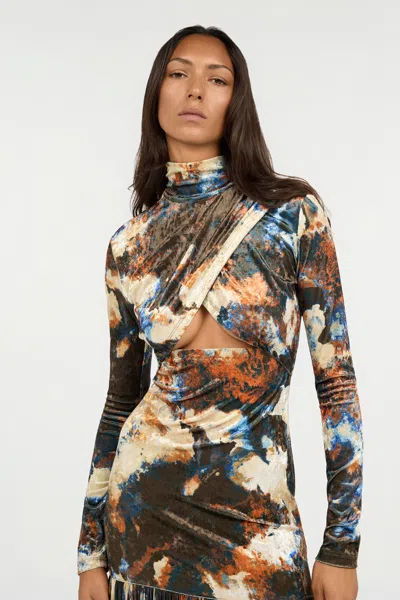 Roberto Cavalli Rusty Stain Print Dress Maxi In Multi