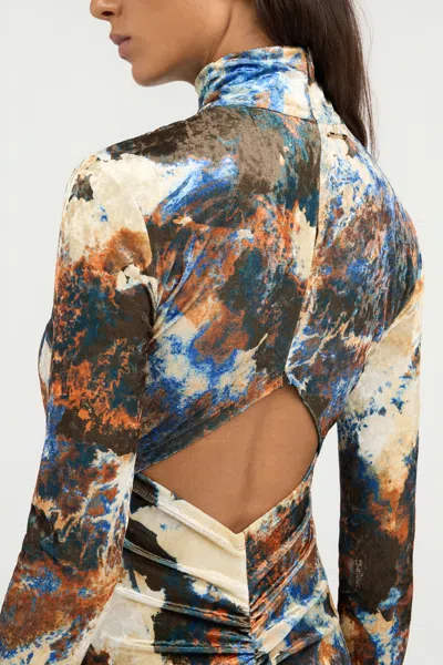 Roberto Cavalli Rusty Stain Print Dress Maxi In Multi