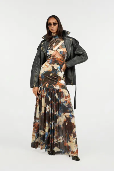 Roberto Cavalli Rusty Stain Print Dress Maxi In Multi