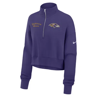 Nike Baltimore Ravens Phoenix  Women's Nfl Cropped 1/4-zip Crew In Purple