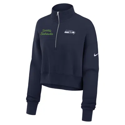 Nike Seattle Seahawks Phoenix  Women's Nfl Cropped 1/4-zip Crew In Blue